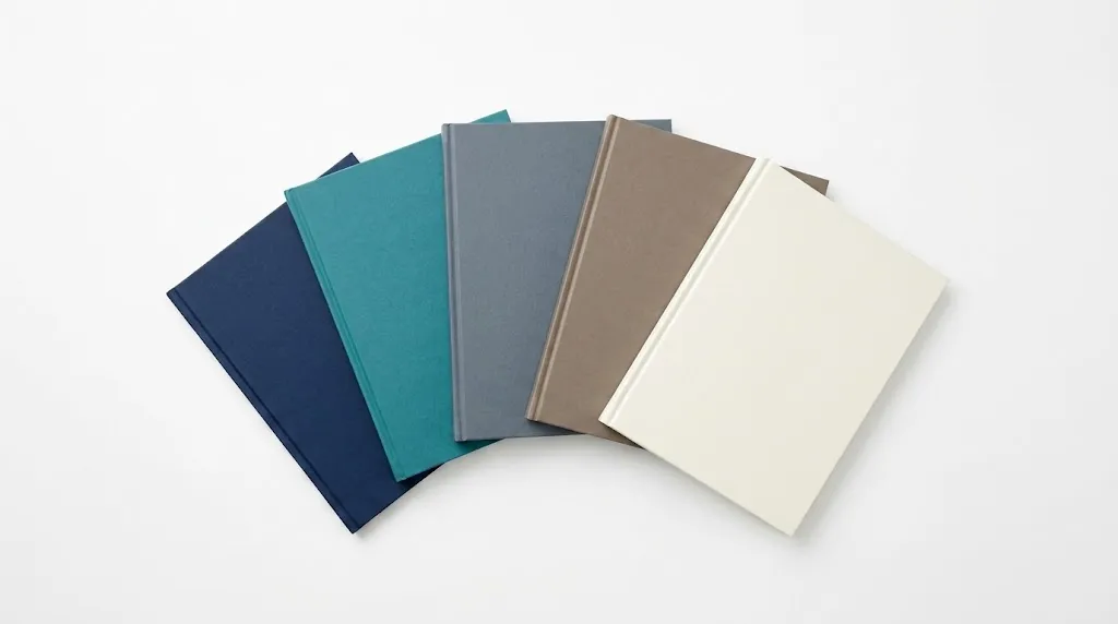 Five colored folders fanned out on a white surface
