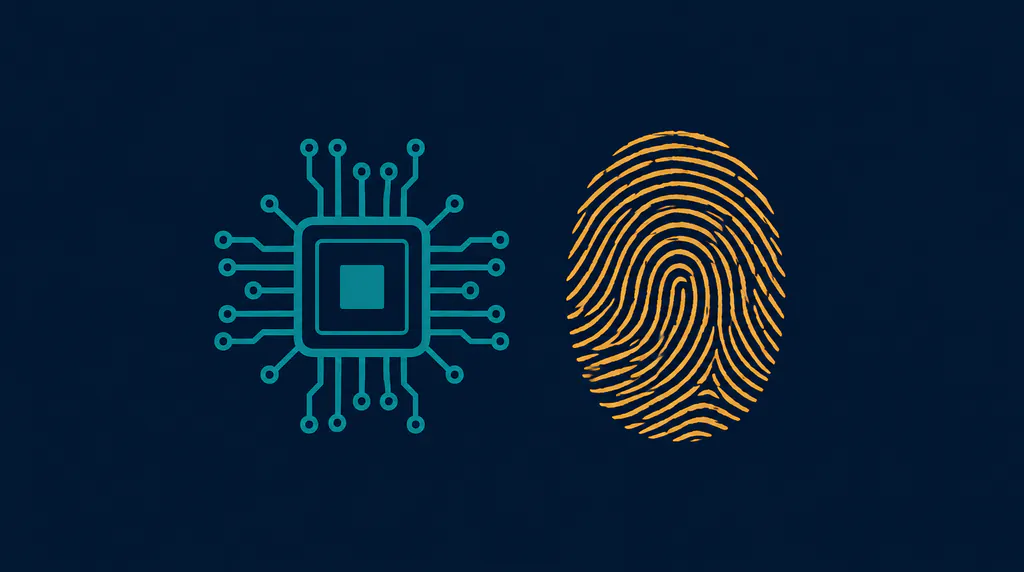 A computer chip beside a fingerprint